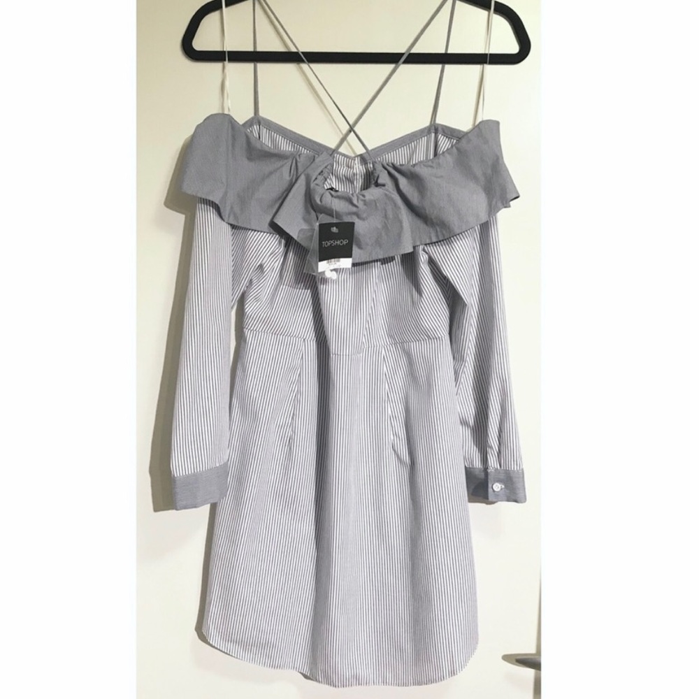 🆕 NWT Topshop Stripe Bardot Shirt Dress - Picture 10 of 10